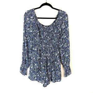 Abercrombie & Fitch Blue Ditzy Floral Long Sleeve Romper Sz XS EUC Feminine